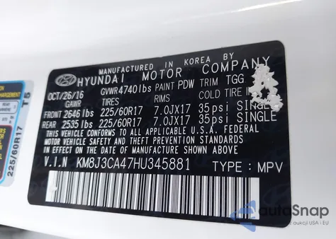 2017 Hyundai Tucson Se из США, поврежденный, VIN KM8J3CA47HU345881